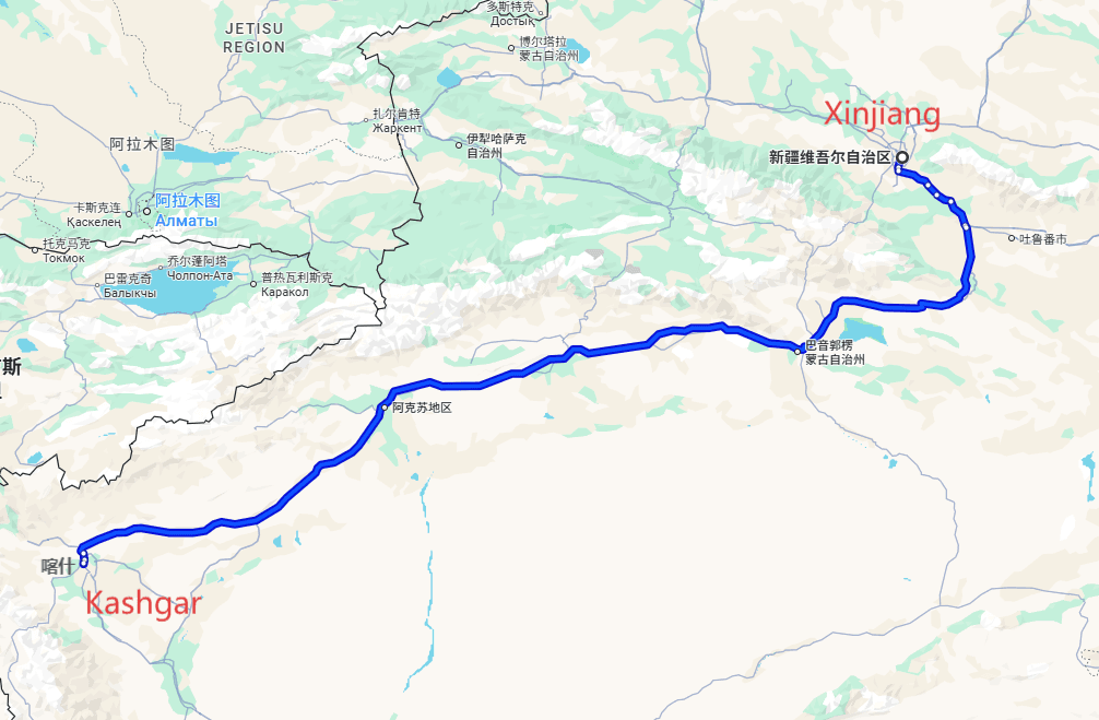 Kashgar Tours: 5-day 4-night · Private Tour · China+Xinjiang+Kashgar route map