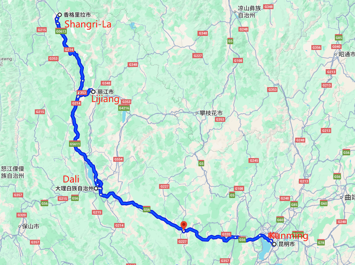 Yunnan Classic Loop 9-day Tour route map
