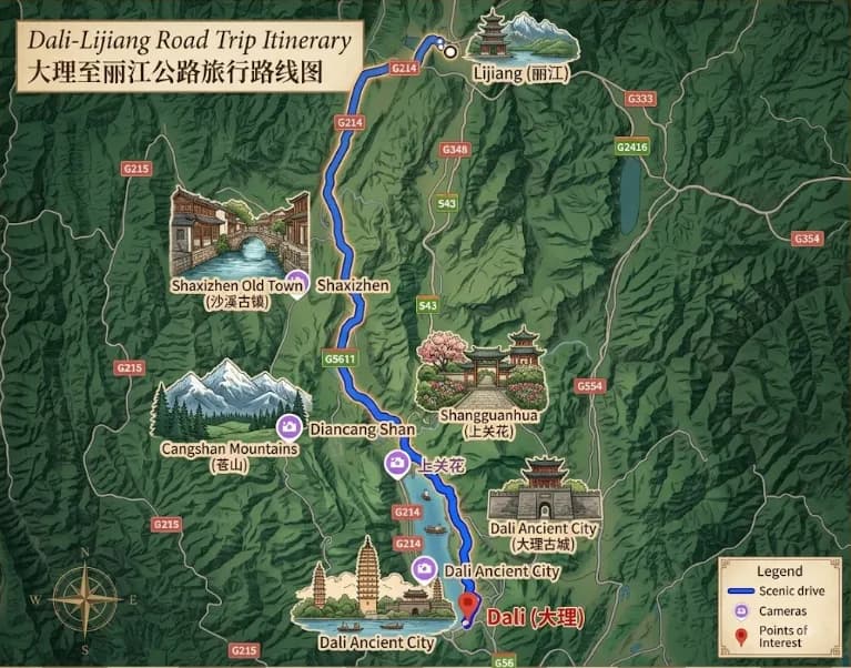 Lijiang Tour: 7-day 6-night · Private tours · Lijiang + Dali route map