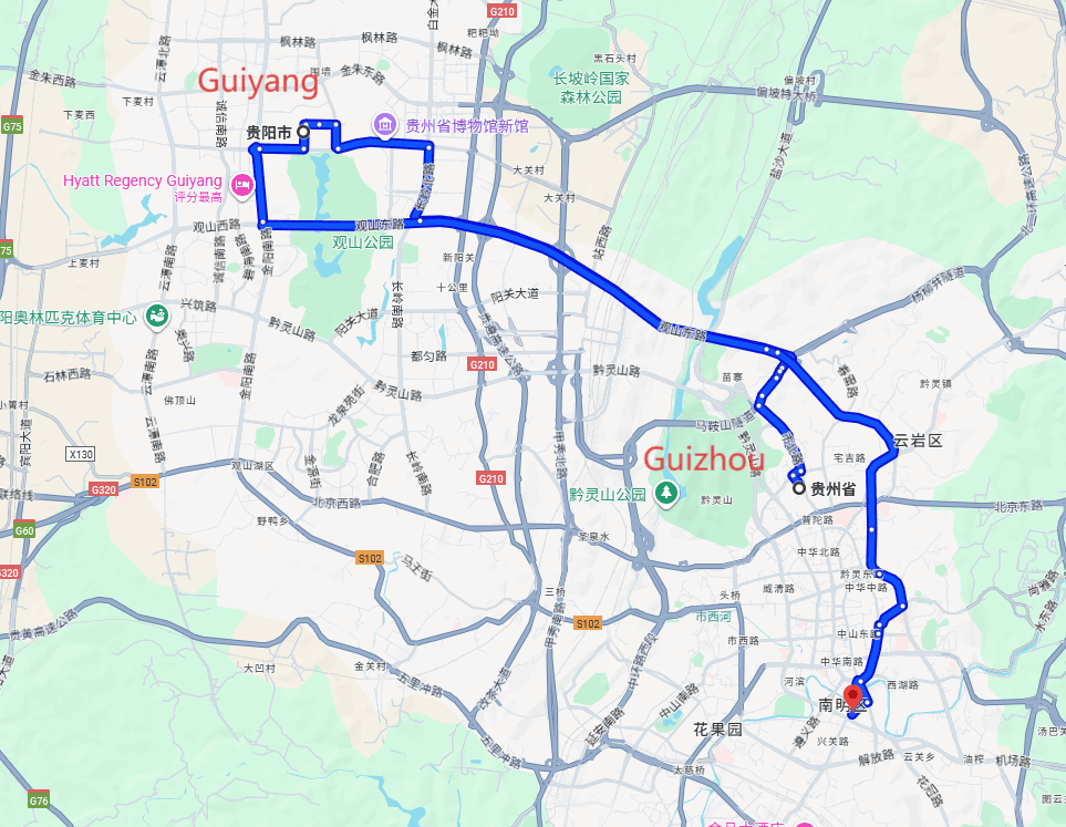 China Guizhou Tourism: 7-day 6-night · Private Tour · China Guizhou + Guiyang + Jinping route map
