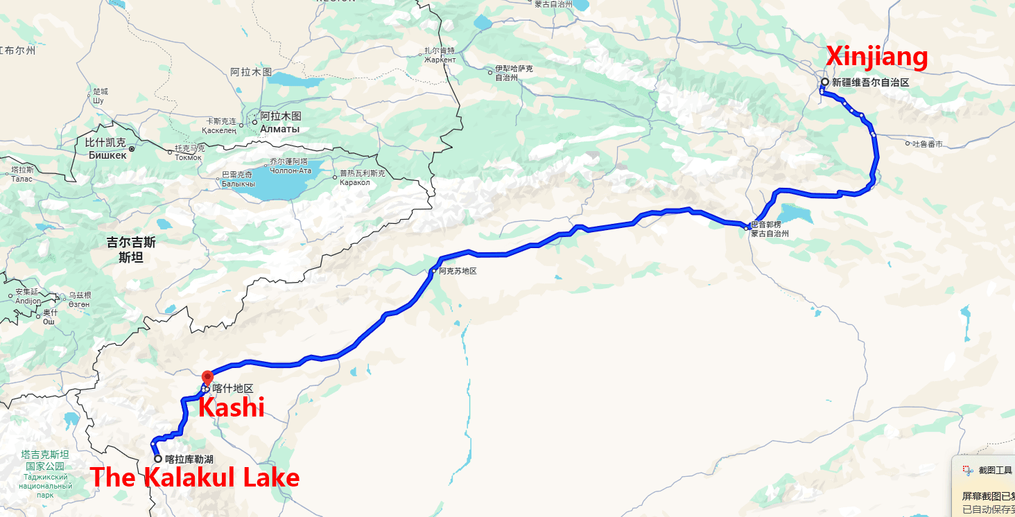 The Kalakul Lake Tour: 2-day 1-night · Private Tour · China+Xinjiang+Kashgar+The Kalakul Lake route map