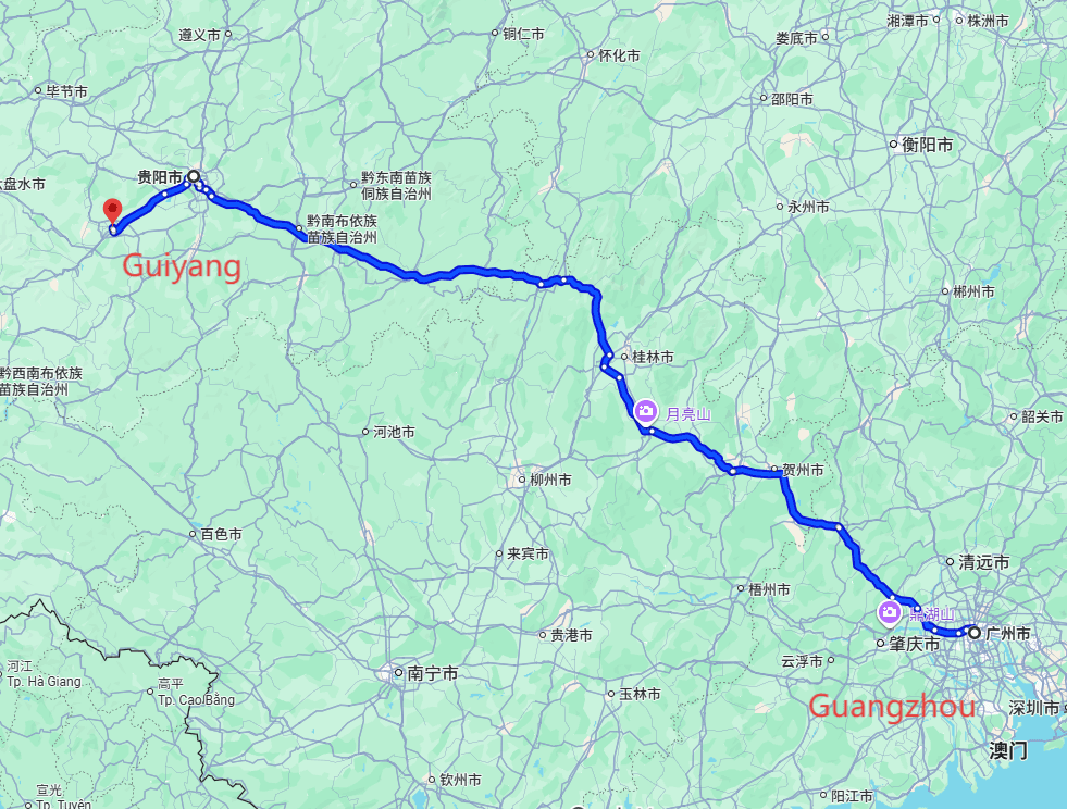 Guiyang Tour: 6-day 5-night · Private Tour · China+Guangzhou+Guiyang route map