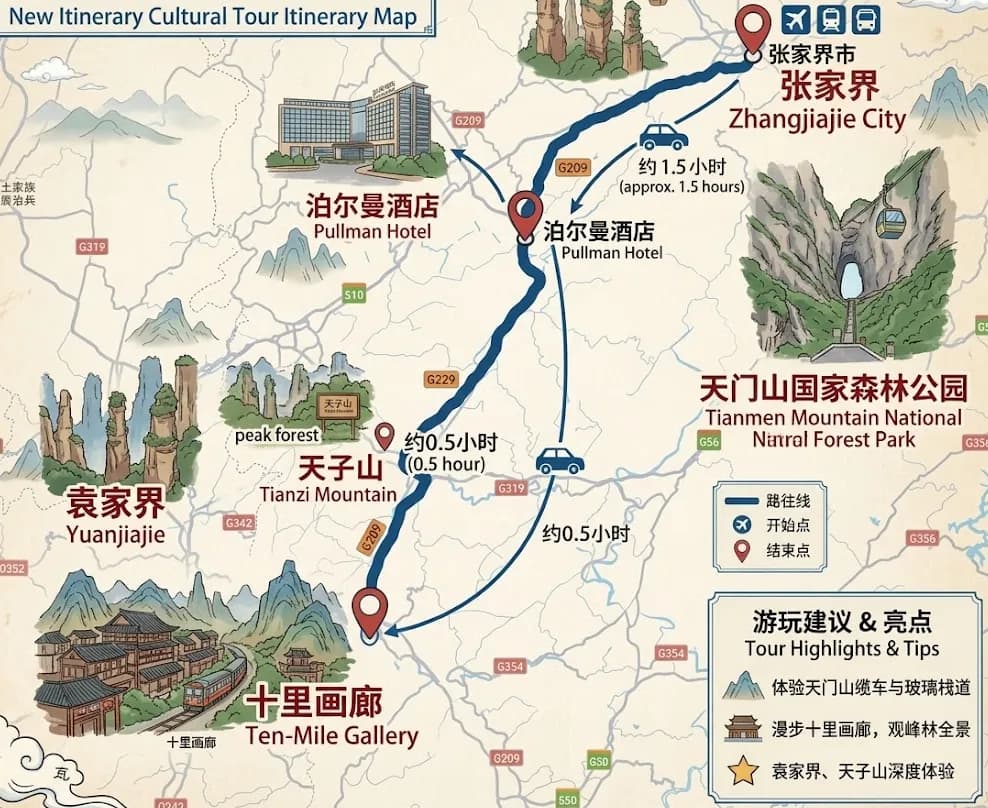China Travel Zhangjiajie: 2-day 1-night · Private Tour · Zhangjiajie+Wu Ling Yuan route map