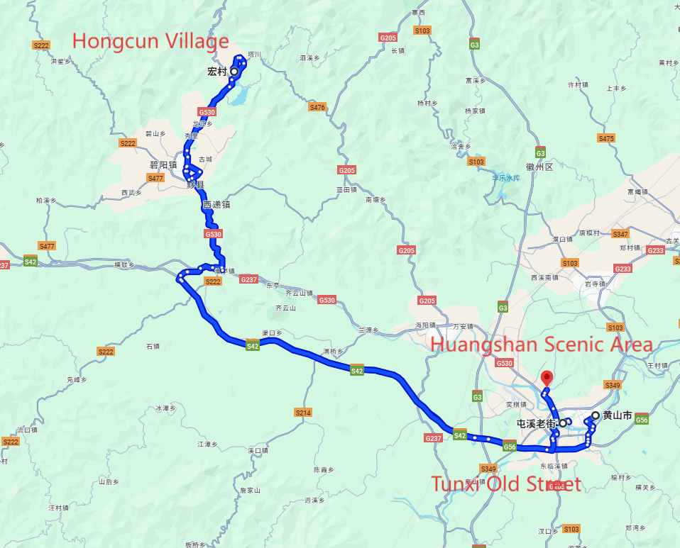 China Tour Packages: 3-day 2-night · Private Tour · Huangshan Scenic Area+Hongcun Village+Tunxi Old Street route map