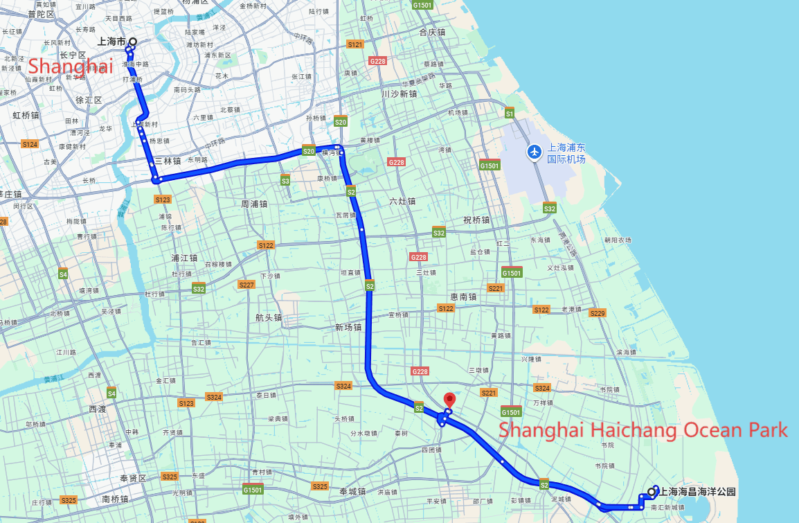 Shanghai Haichang Ocean Park Tours: 2-day 1-night · Private Tour · Shanghai+Shanghai Haichang Ocean Park route map