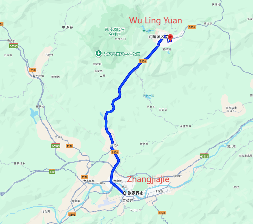 China Travel Zhangjiajie: 2-day 1-night · Private Tour · Zhangjiajie+Wu Ling Yuan route map