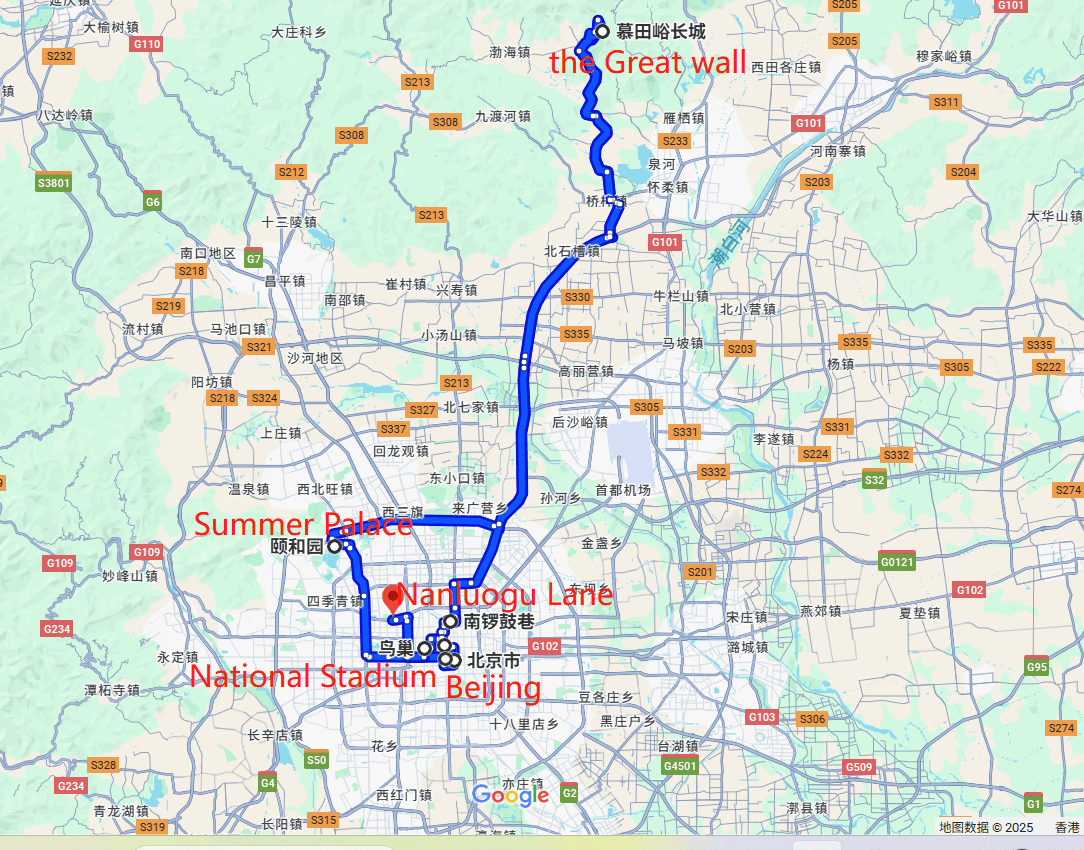 Beijing Five-Day Tour route map