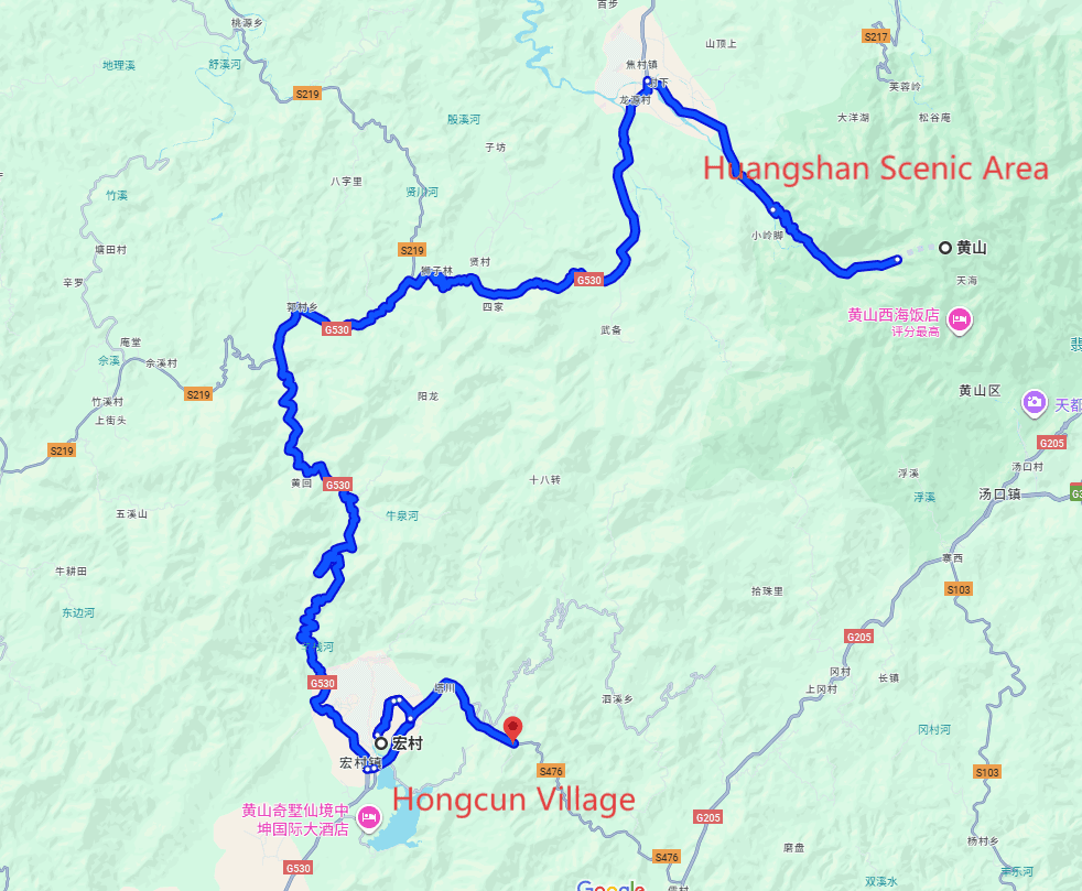 Huangshan Scenic Area Tourism: 4-day 3-night · Private Tour · Huangshan Scenic Area+Hongcun Village route map