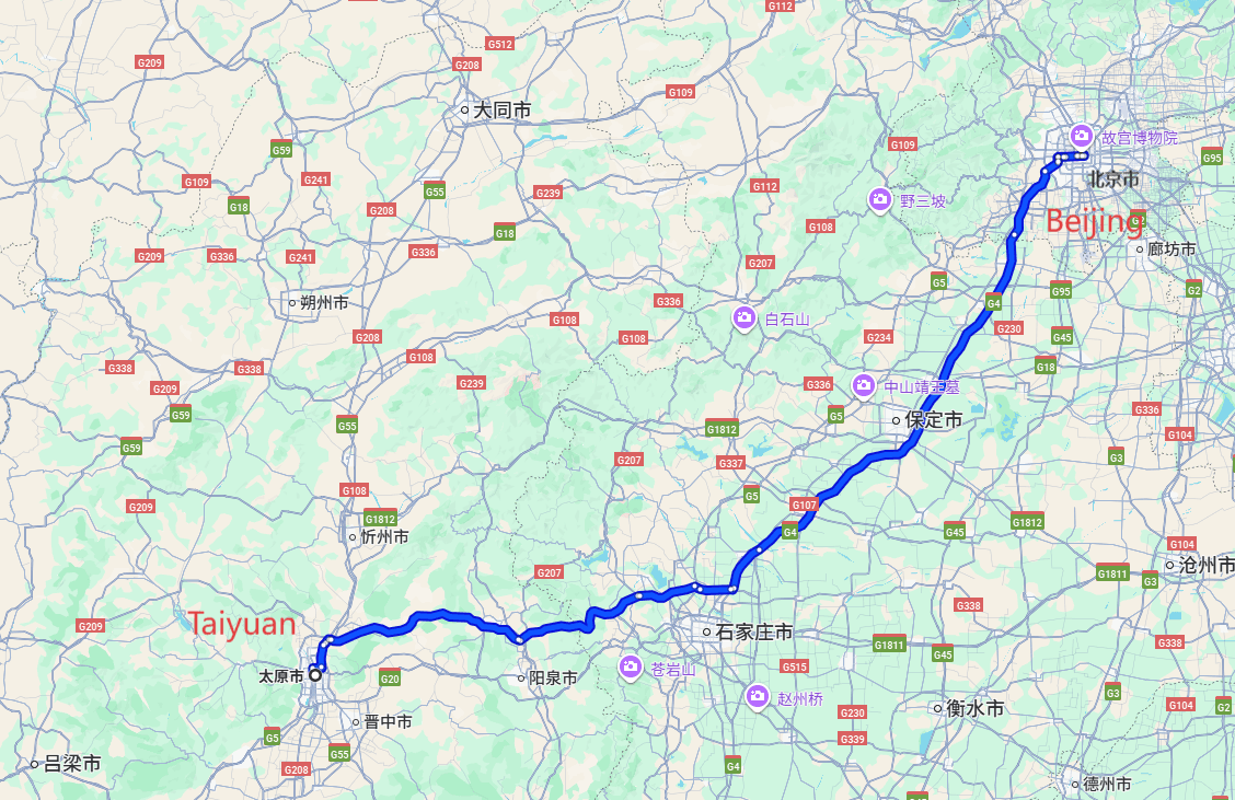 Beijing Holiday Packages: 7-day 6-night · Private Tour · Taiyuan+Beijing route map