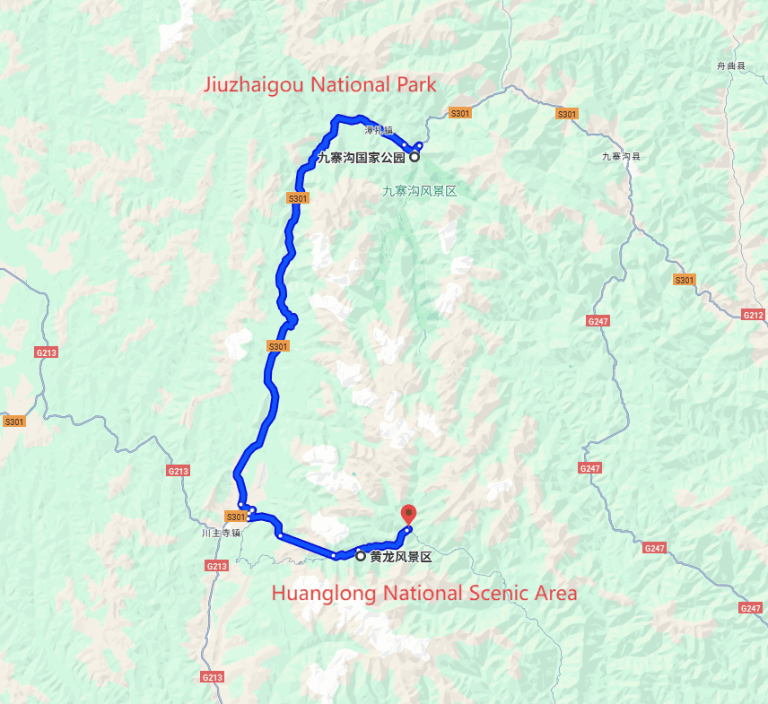 Jiuzhaigou National Park Tour: 3-day 2-night · Private Tour · Jiuzhaigou National Park + Huanglong National Scenic Area route map