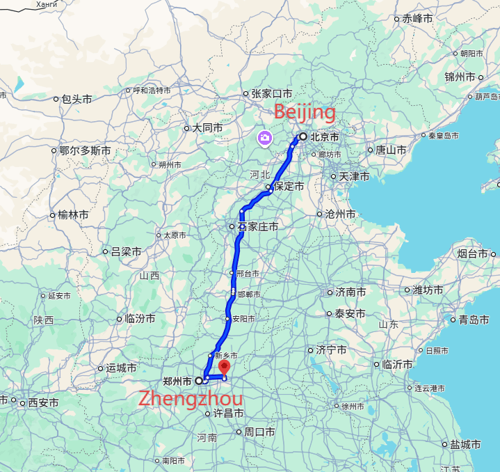 Beijing Tour: 8-day 7-night · Private Tour · Beijing+Zhengzhou route map