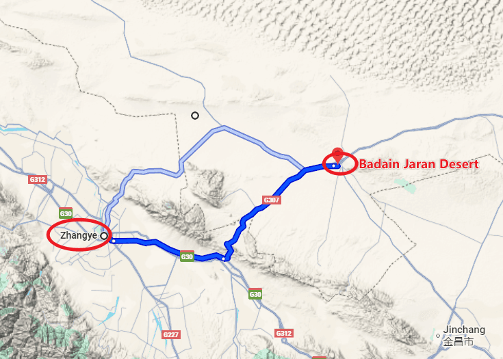 Zhangye Tour: 3-day 2-night · Private tours · Badain Jaran Desert + Zhangye route map