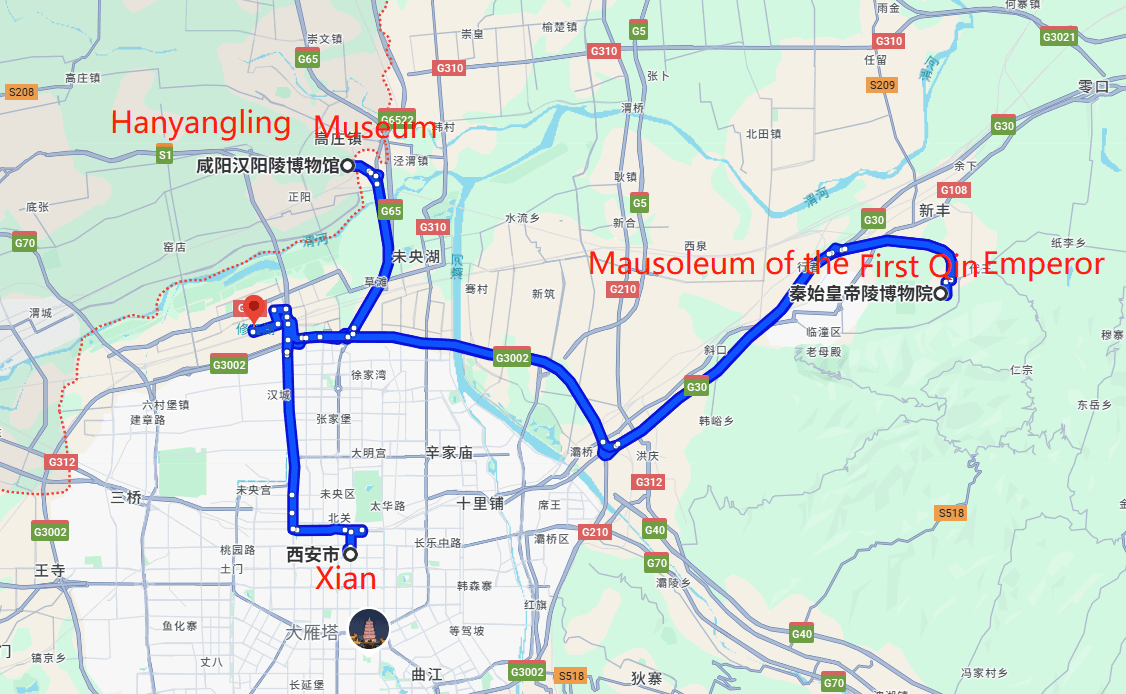 Millennium Capital·Time Travel——Xi'an 3-day Tour route map