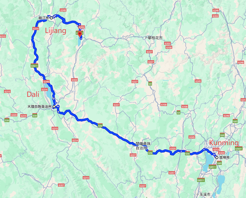 Yunnan Dali Tours: 5-day Private Tour Kunming+Dali+Lijiang route map