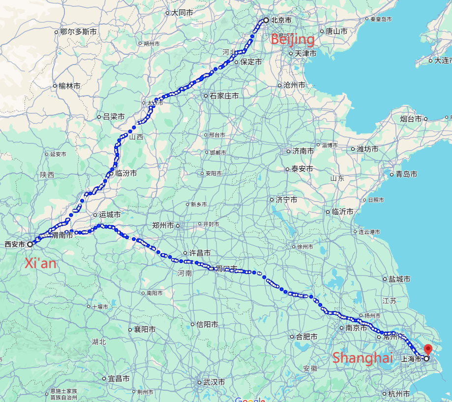 China Trip Packages from Singapore: 7-day 6-night · Private Tour · Beijing+Xi'an+Shanghai route map