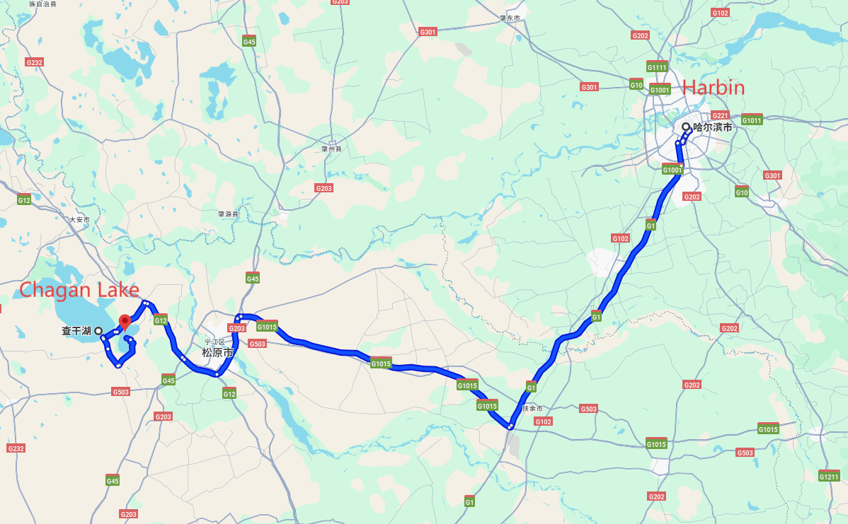 Harbin Tours: 2-day 1-night · Private Tour · Harbin+Chagan Lake route map