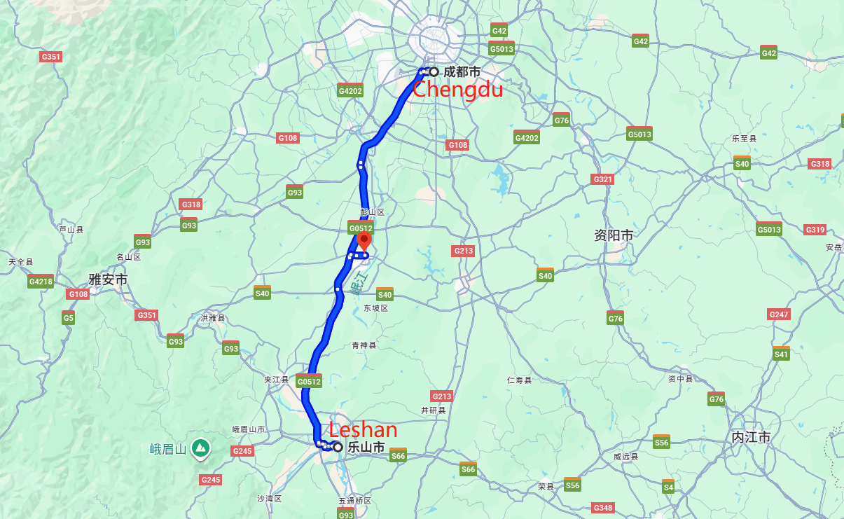 Chengdu,Leshan 3-day tour route map