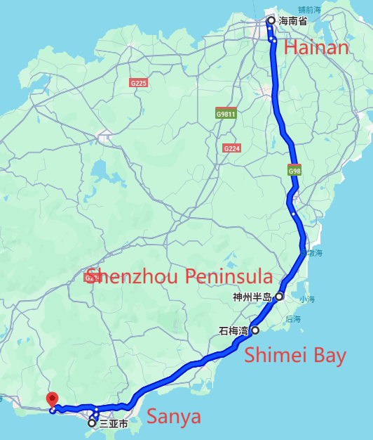Hainan Island Tour: 5-day 4-night · Private Tour · Hainan route map