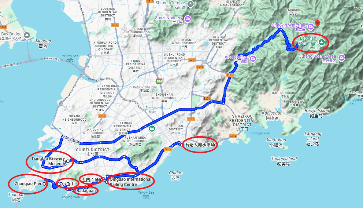 Qingdao Tour: 3-day · Private tours · Qingdao + Laoshan Scenic Spot + Tsingtao Beer Museum route map