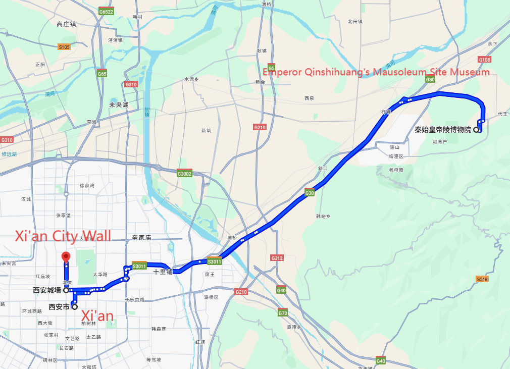 China Xi'an Tours: 4-day 3-night · Private Tour · Xi'an+Emperor Qinshihuang's Mausoleum Site Museum+Xi'an City Wall route map
