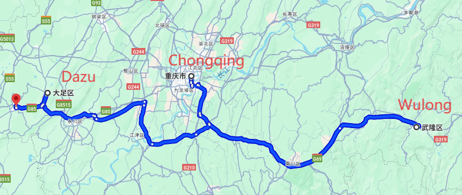 Chongqing Tour: 5-day 4-night · Private Tour · Chongqing+Wulong District+Dazu District route map