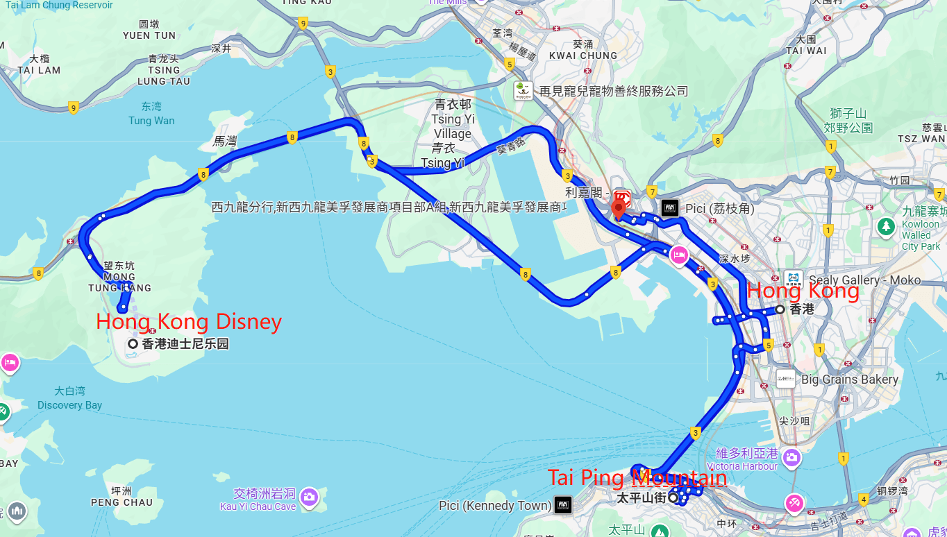 Hong Kong Four-Day Parent-child Tour route map