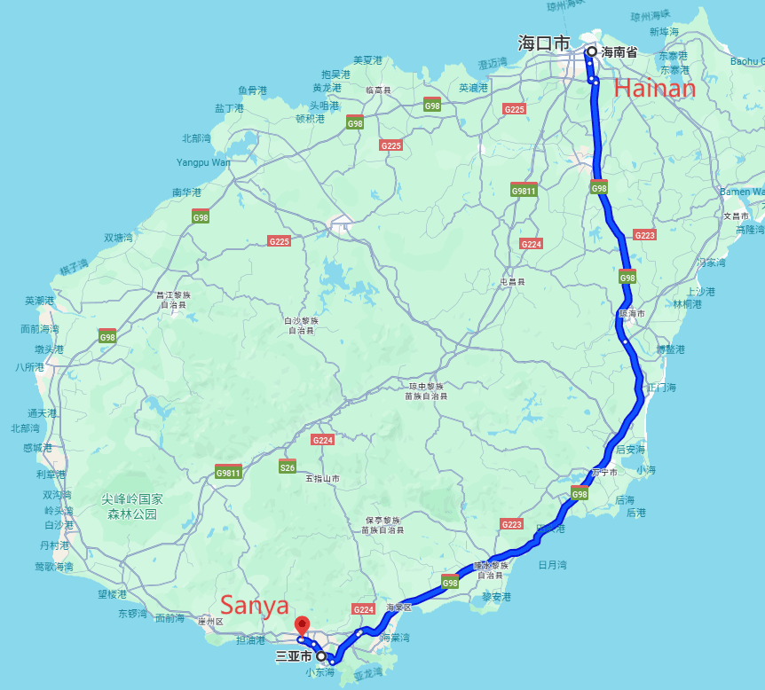 Tour to Hainan Island: 4-day 3-night · Private Tour · Hainan route map