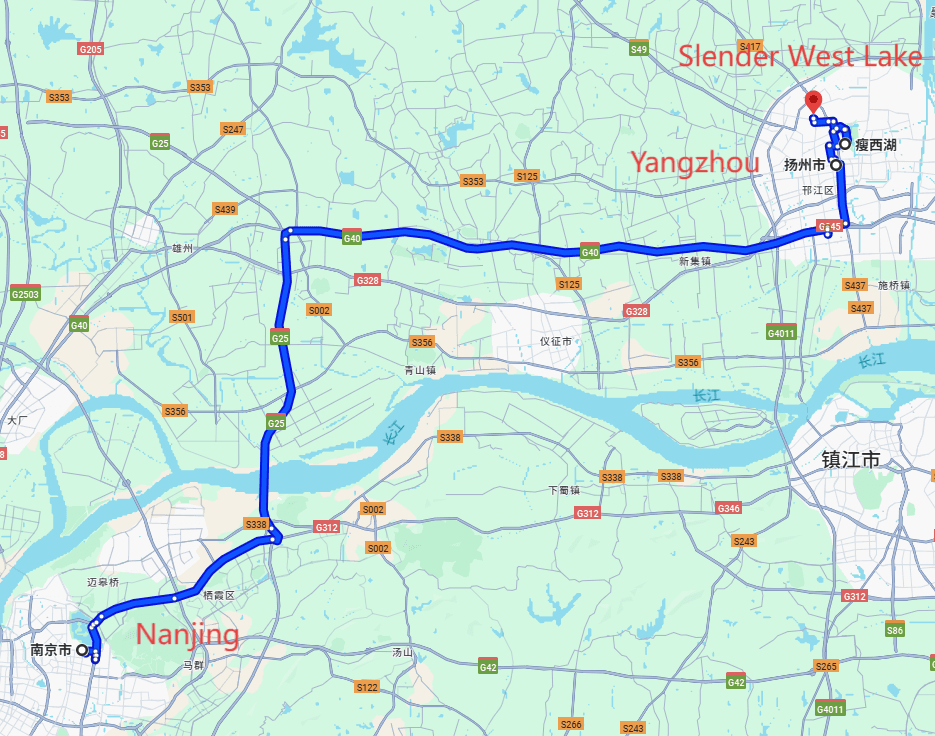 Yangzhou Tour: 4-day 3-night · Private Tour · Nanjing+Yangzhou+Slender West Lake route map