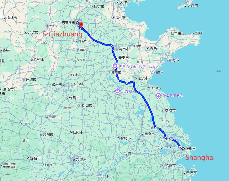 Shanghai Tours: 6-day 5-night · Private Tour · Shanghai+Shijiazhuang route map