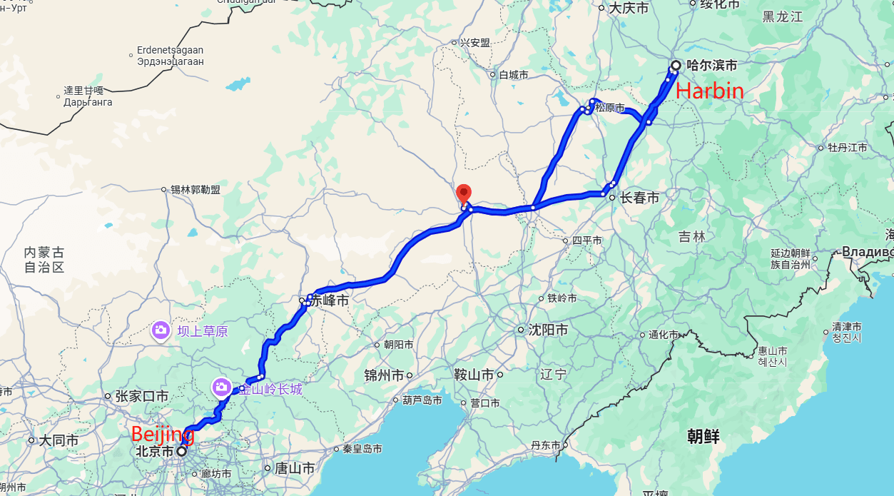 Beijing&Harbin Ice and Snow Fairy tale 9-day tour route map