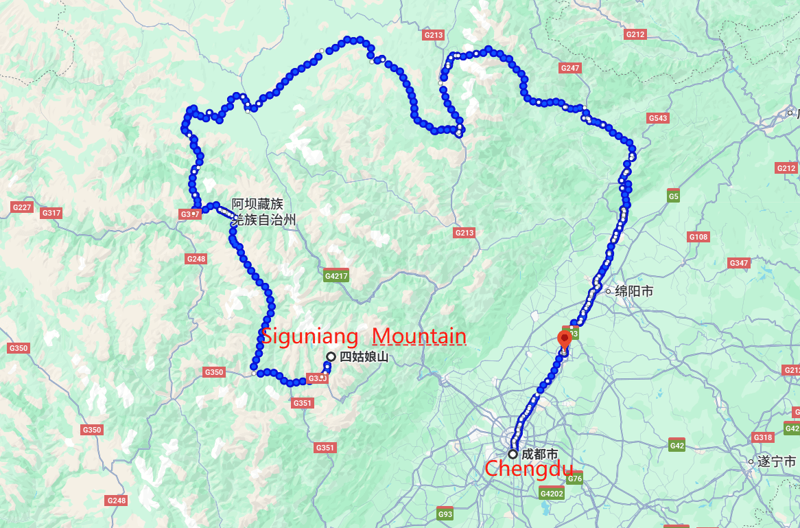 Snow Mountain Image·Plateau Secret Realm——Four Girls Mountain 3-day Tour route map