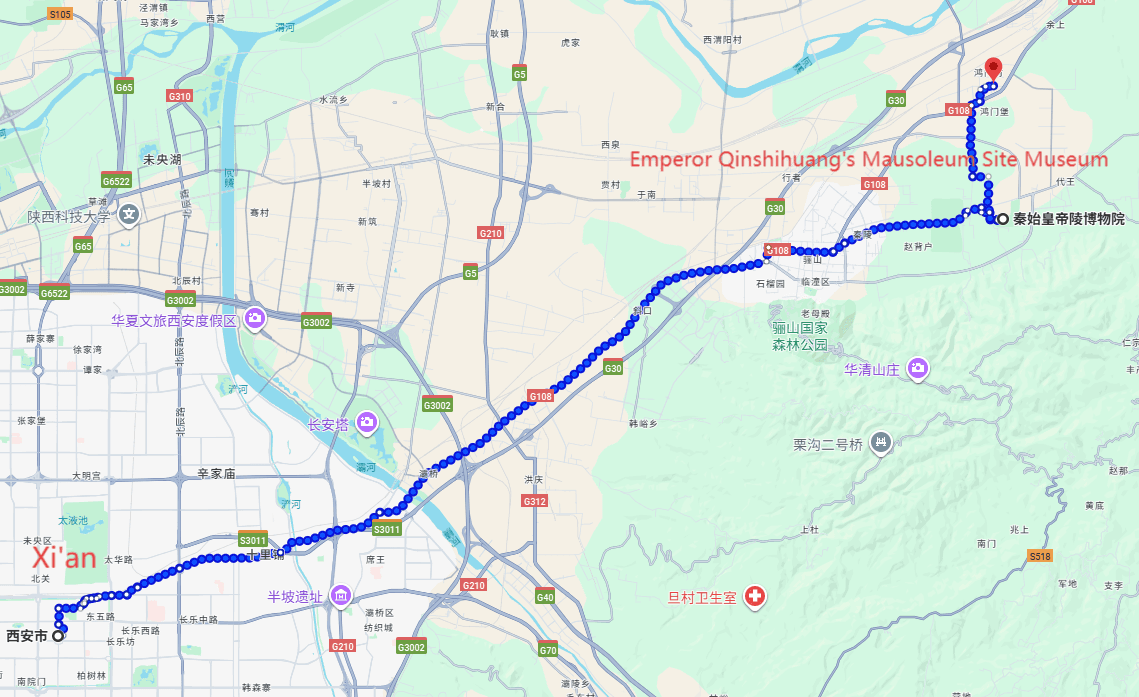 Travel China Guide: 2-day 1-night · Private Tour · Xi'an+Emperor Qinshihuang's Mausoleum Site Museum route map