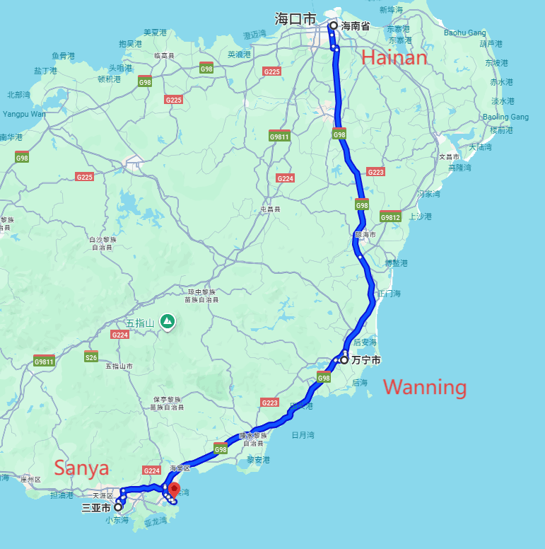 Sanya private tour: 6-day 5-night · Private Tour · Hainan+Sanya+Wanning route map