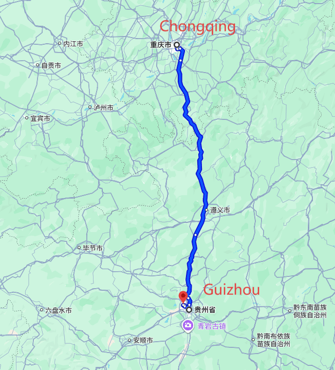 Guizhou Tour: 5-day 4-night · Private Tour · Chongqing+Guizhou route map