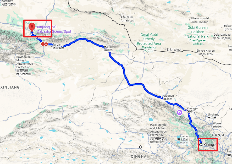 Qinghai Tour: 10-day 9-night · Private tours · Qinghai + Xinjiang route map