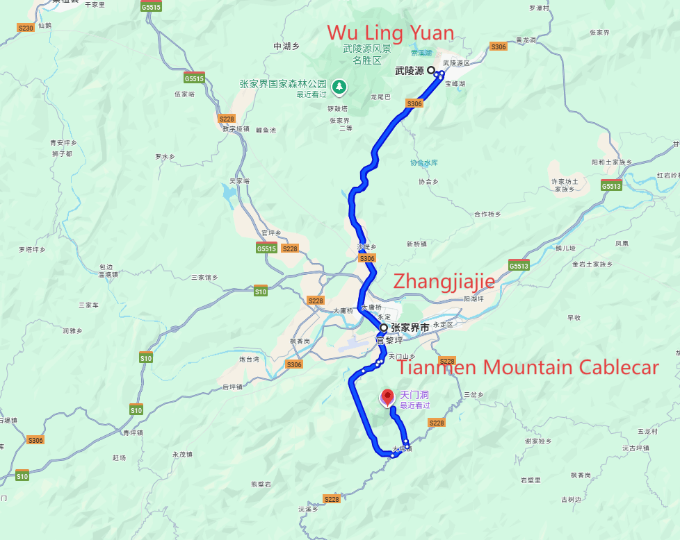Zhangjiajie Tour Itinerary: 4-day 3-night · Private Tour · Zhangjiajie+Wu Ling Yuan+Tianmen Mountain Cablecar route map