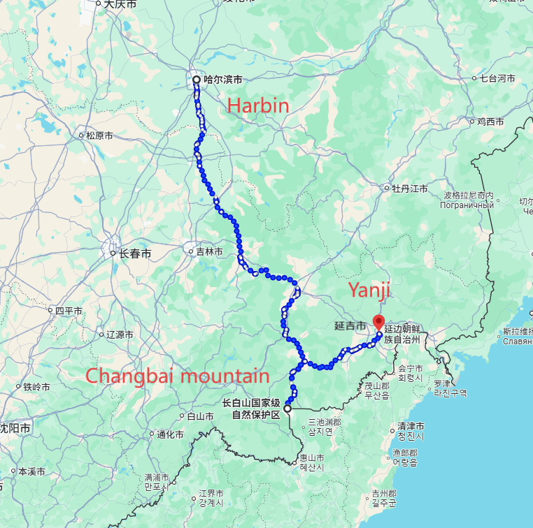Harbin Tourism: 6-day 5-night · Private Tour · Harbin+Changbai mountain+Yanji route map