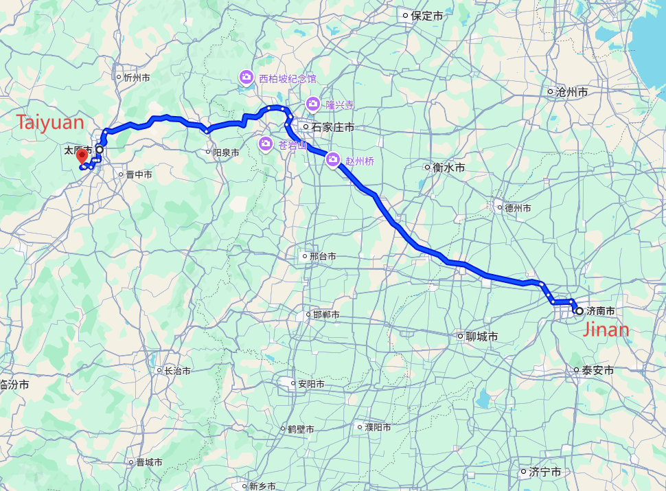 Shanxi Taiyuan Tour: 7-day 6-night · Private Tour · Jinan+Taiyuan route map